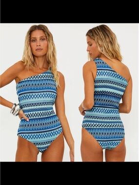 Beach Riot One-Shoulder One-Piece Swimsuit in Blue Multi